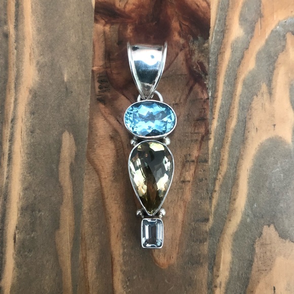 Jewelry - Sterling Blue Topaz, Citrine, and Crystal Pendant